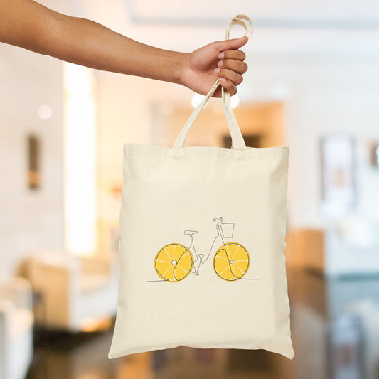 Lemon Bicycle Cotton Canvas Tote Bag
