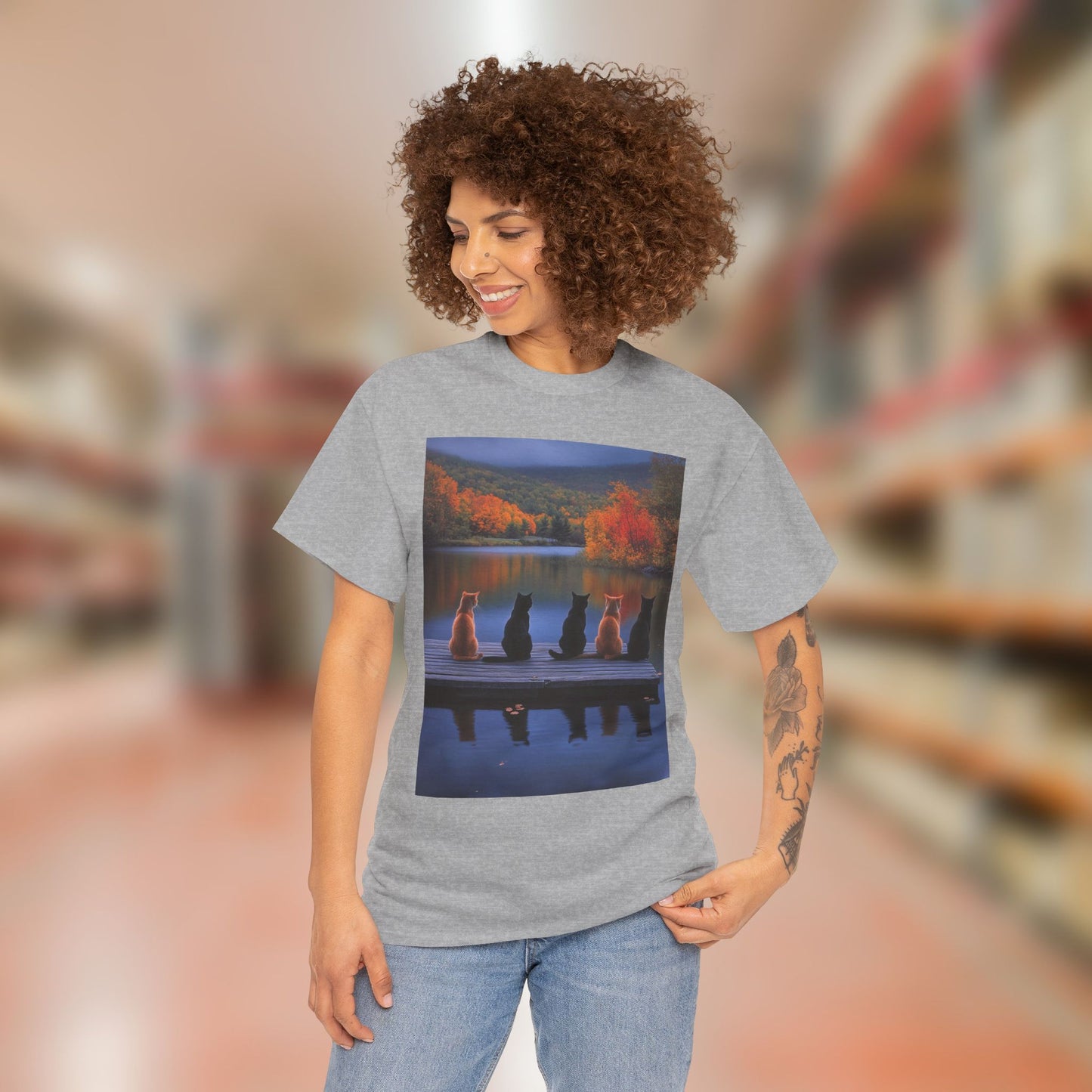 Tranquil Cats at the Lake Scene Tee