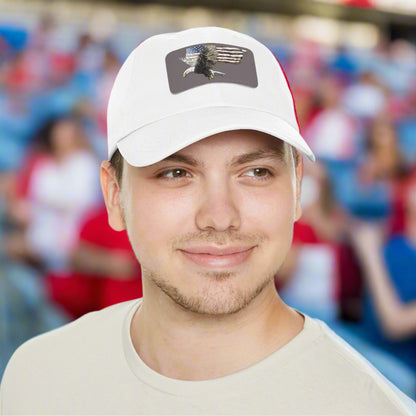 Patriotic Dad Hat with Leather Eagle Patch - American Flag Cap