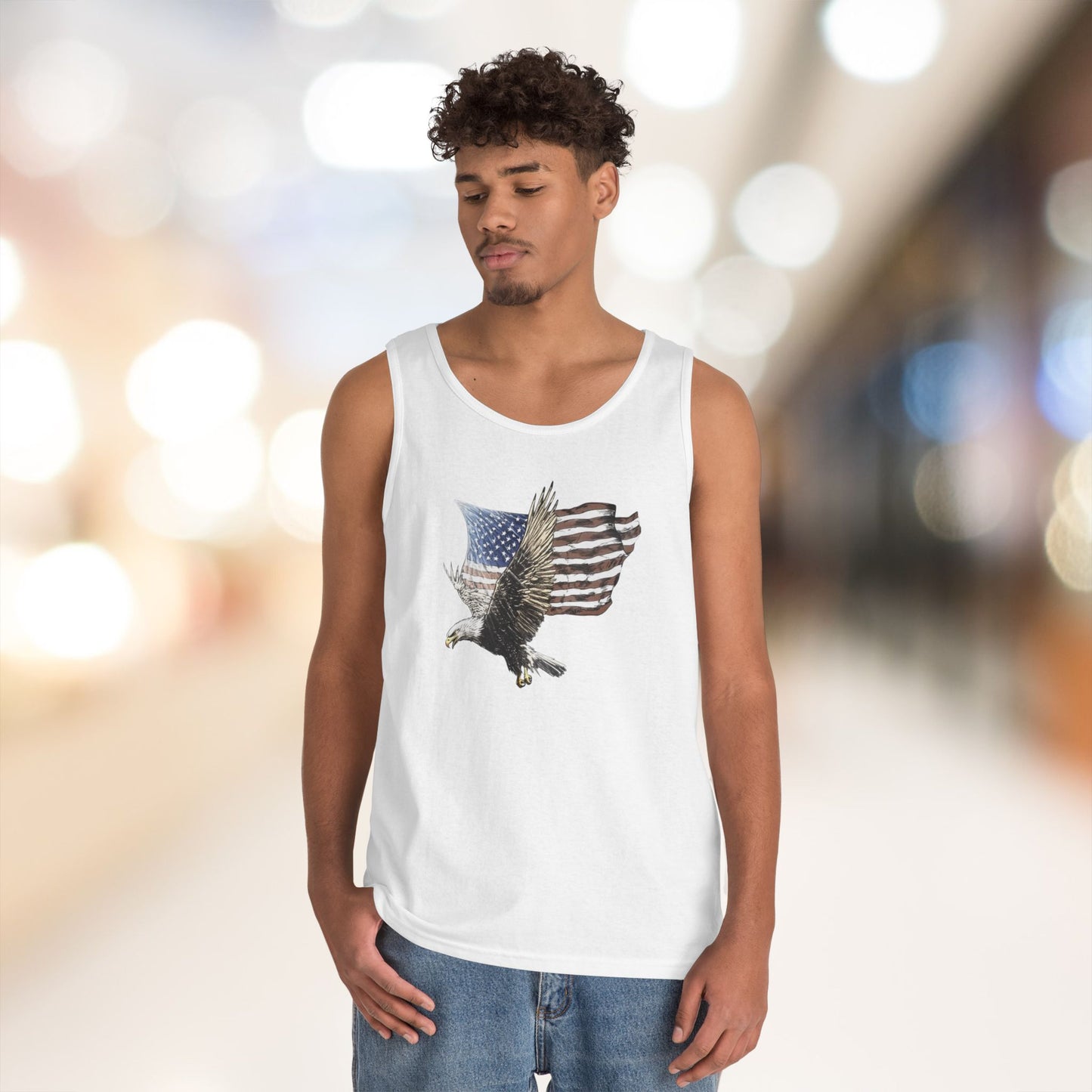 Eagle Flying Flag Heavy Cotton Tank Top