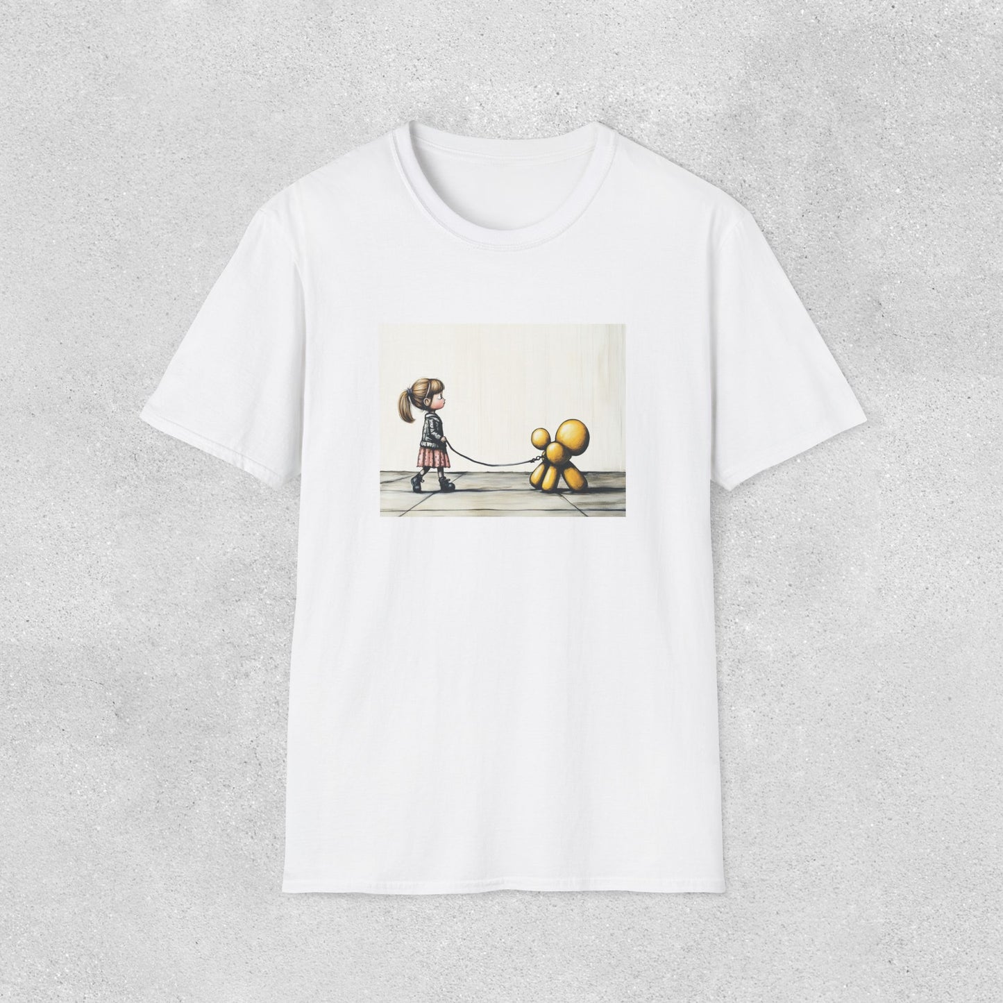 Little Girl Walking Her Balloon Dog Softstyle T-Shirt