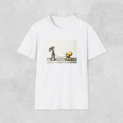Little Girl Walking Her Balloon Dog Softstyle T-Shirt