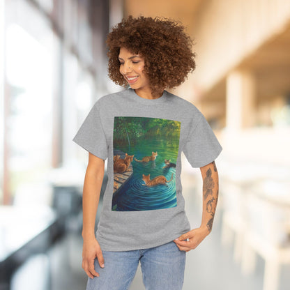 Cats at the River Unisex Heavy Cotton Tee - Relaxed Fit Graphic T-Shirt for Cat Lovers