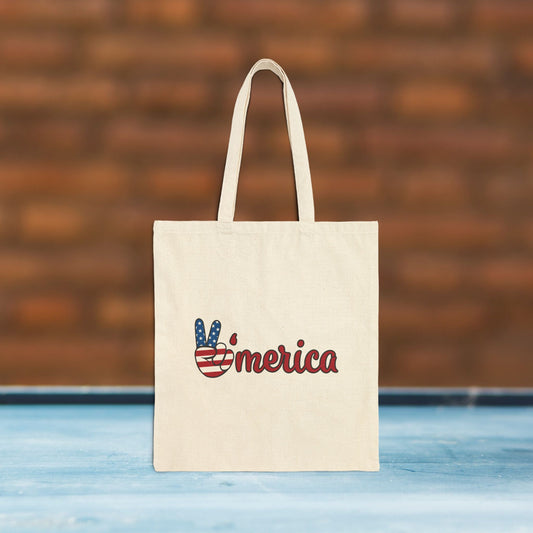 Patriotic Cotton Canvas Tote Bag - 'V'merica Design for Summer Celebrations