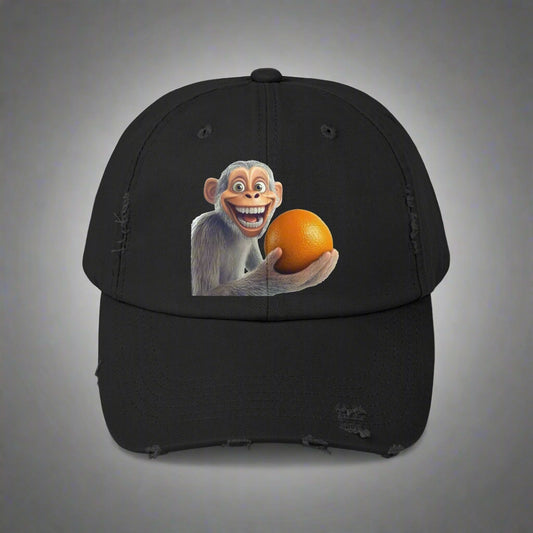 Monkey Holding Orange Unisex Distressed Cap