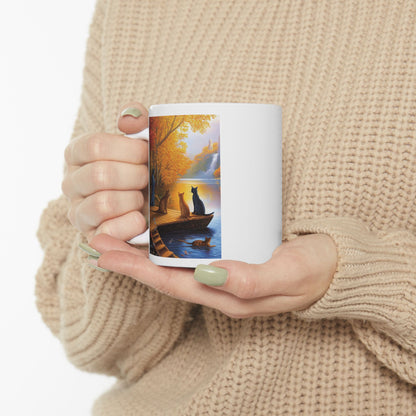 Cats at the Pond Scene Ceramic Mug - 11oz & 15oz