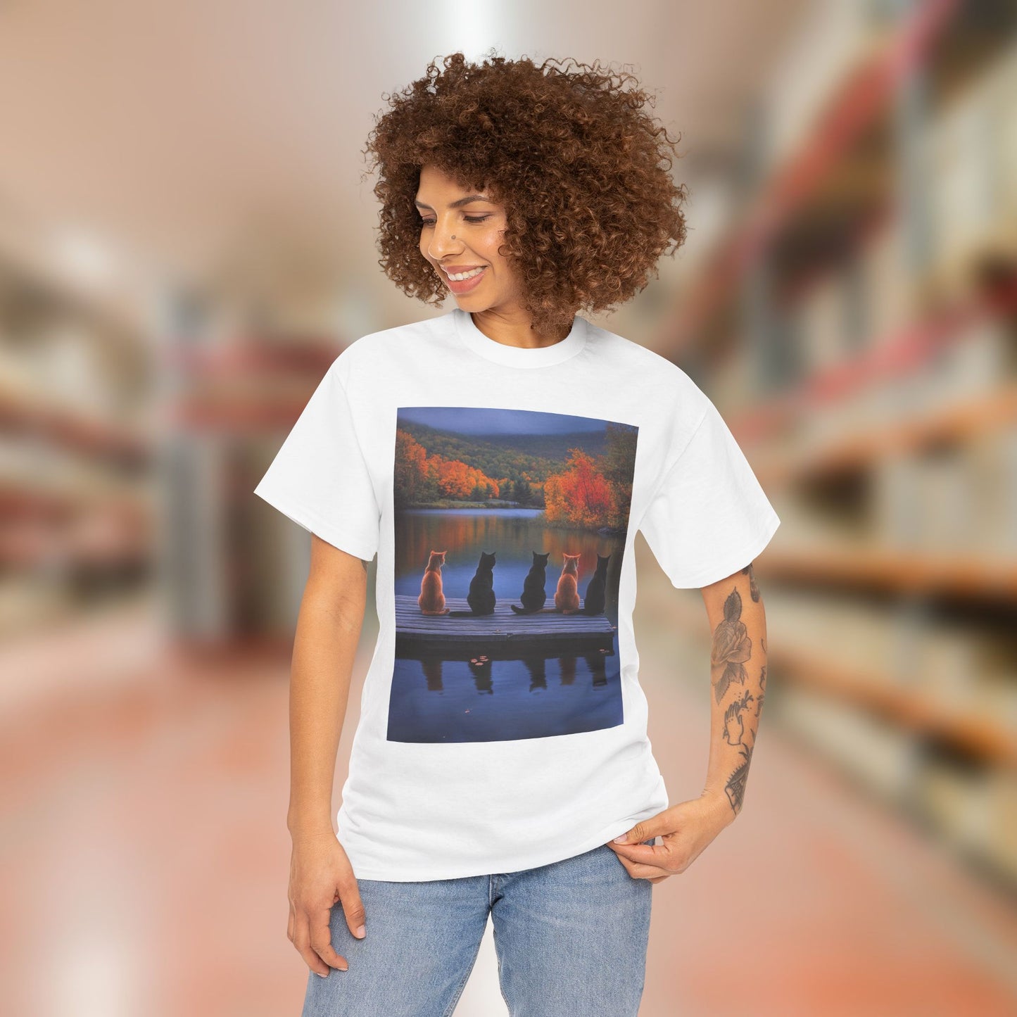 Tranquil Cats at the Lake Scene Tee