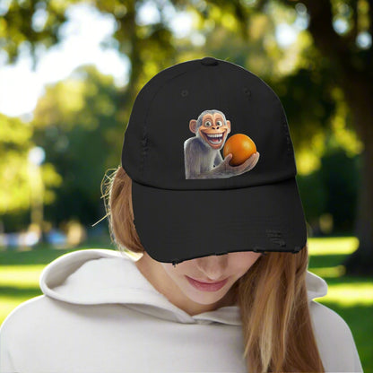 Monkey Holding Orange Unisex Distressed Cap
