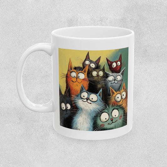 Whimsical Cat Clowder Ceramic Mug
