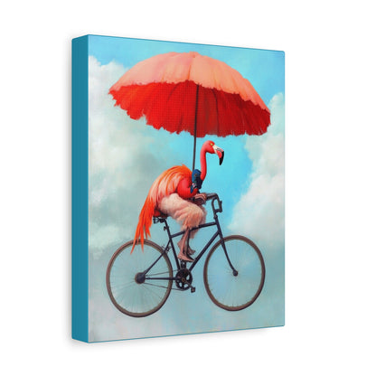 Bicycling Flamingo Canvas Wall Art