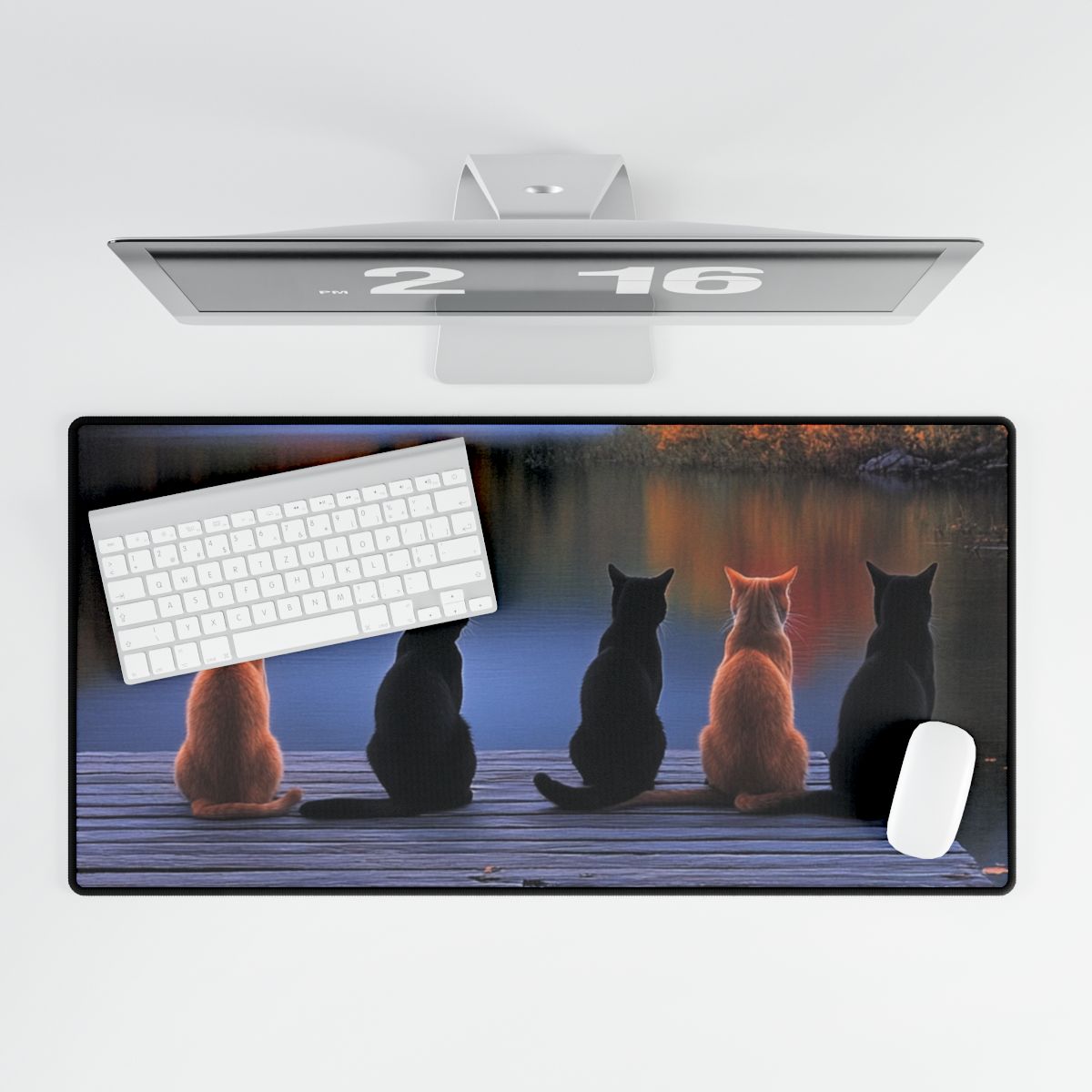 Calming Cat Silhouette Desk Mat - Artistic Office Decor for Cat Lovers